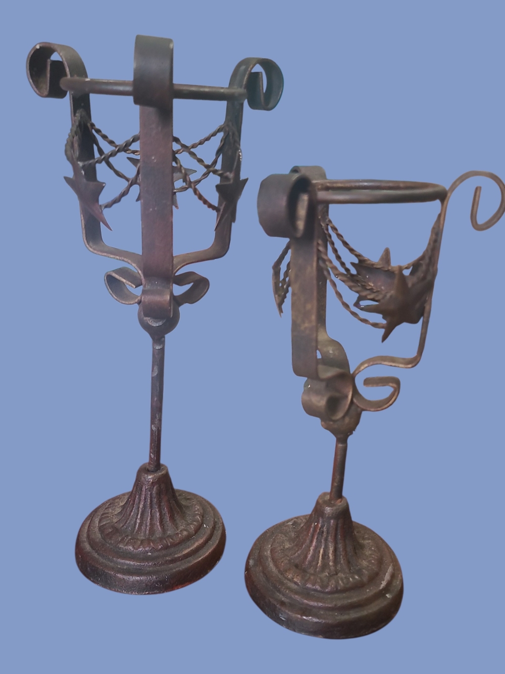 Vintage Rust Brown Metal Star Garland Candle Holders - Pair